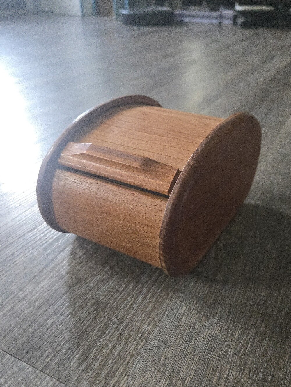 VTG Kalmar Designs Teak Wood Tambour Roll Top Storage Rolodex Box  MCM Danish